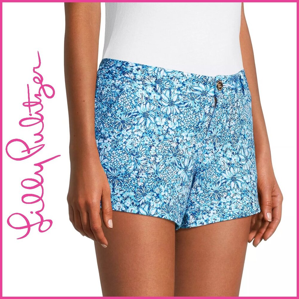 Lilly Pulitzer Callahan Knit Shorts – Cumulus Blue Blooming Together